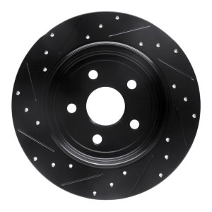 Dodge Durango Brake Rotor (1) - Rear Left - R1 Concepts - Drilled & Slotted - Black - `11-`22